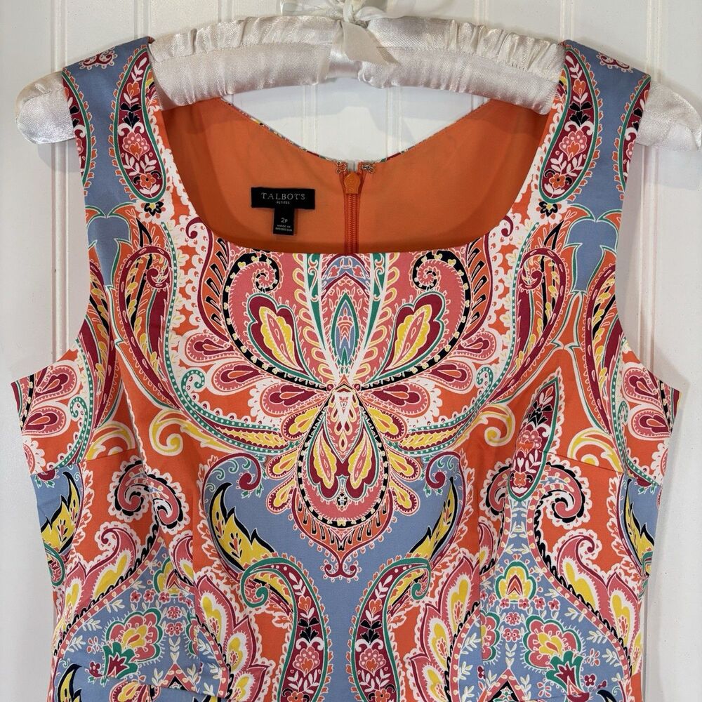 Boho Paisley Women Dress Size 2P Resort Vacation Artsy Preppy Retro Mod Colorful - Picture 2 of 16